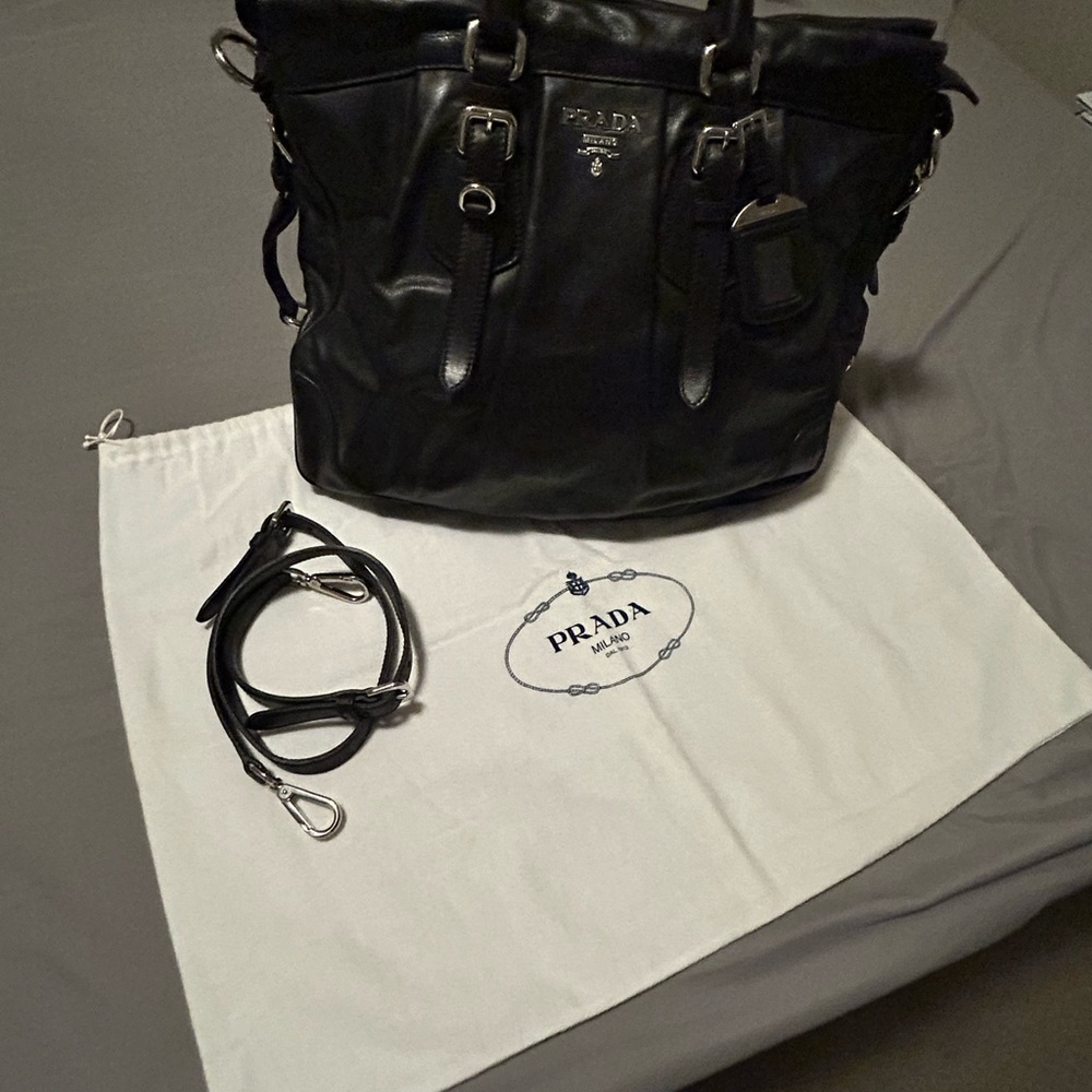PRADA Galleria Crossbody Black Leather Large with Original Card and Dust Bag